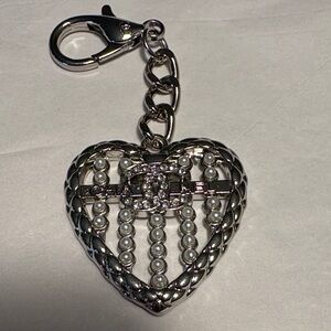 CHANEL Silver Heart Keyring with Pearls and Crystal CC